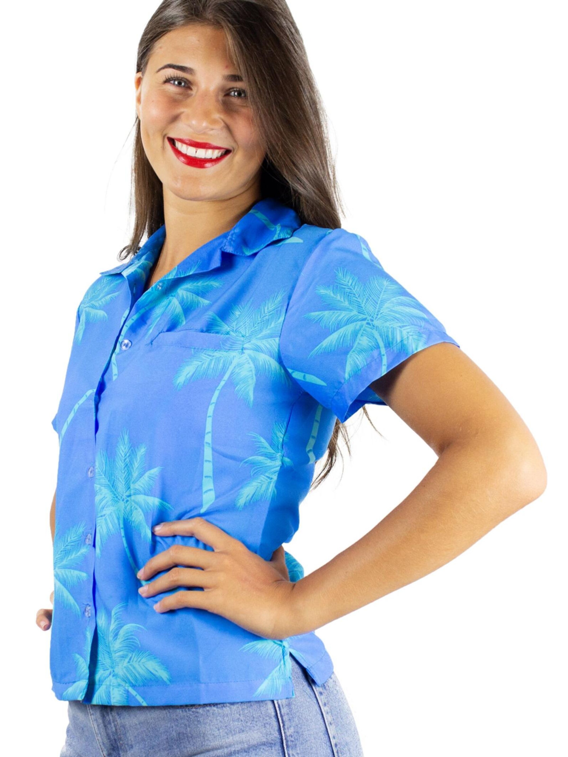 King Kameha Bluse 'Palmshadow'‌‌‌‌‌‌ in Blau