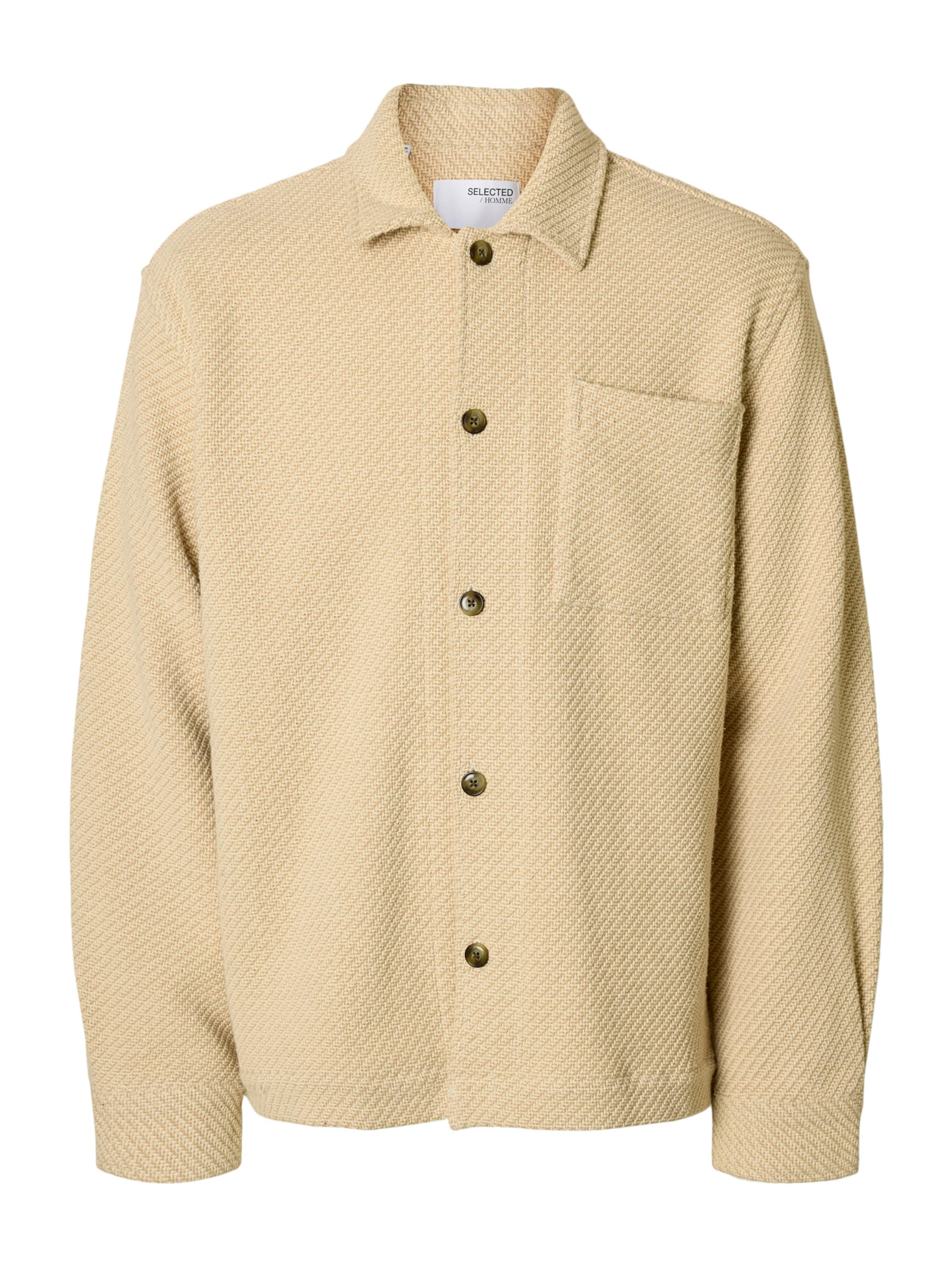 SELECTED Comfort fit Button Up Shirt 'SLHRegfred' in Beige: front
