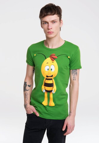 LOGOSHIRT T-Shirt 'Biene Maja – Willi 3D' in Grün: Vorderseite