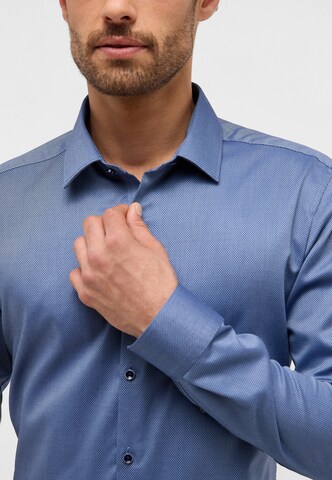 ETERNA Slim Fit strukturiertes Langarmhemd ' SUPER SLIM ' in Blau
