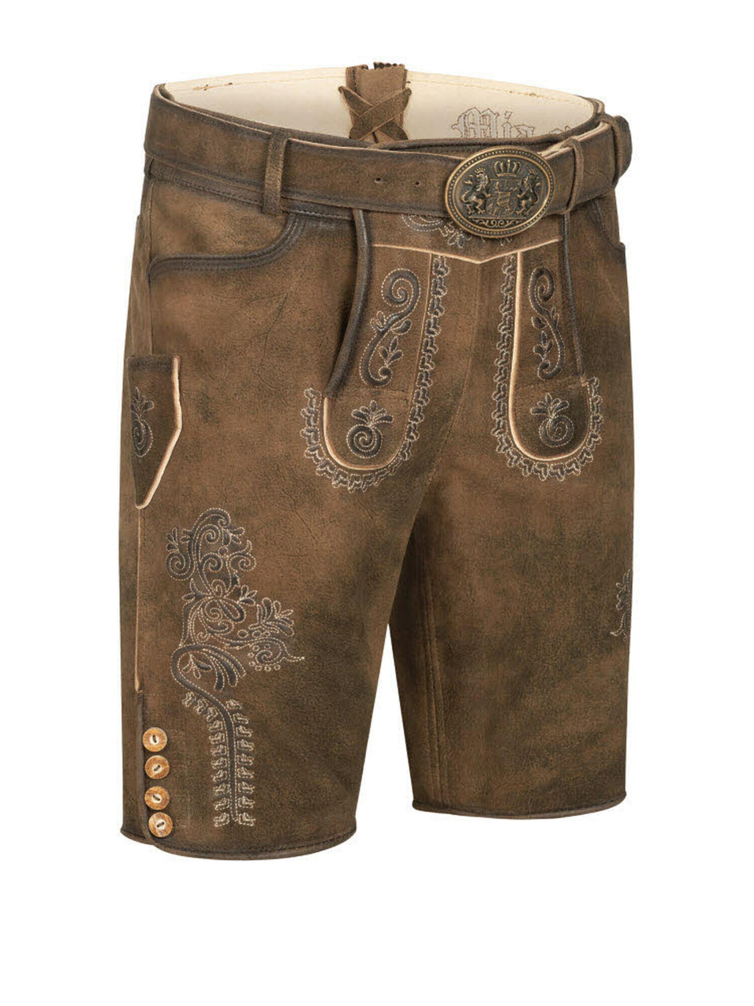 Trachtenhof Nübler Regular Traditional Pants 'Lederhose Horst' in Brown: front