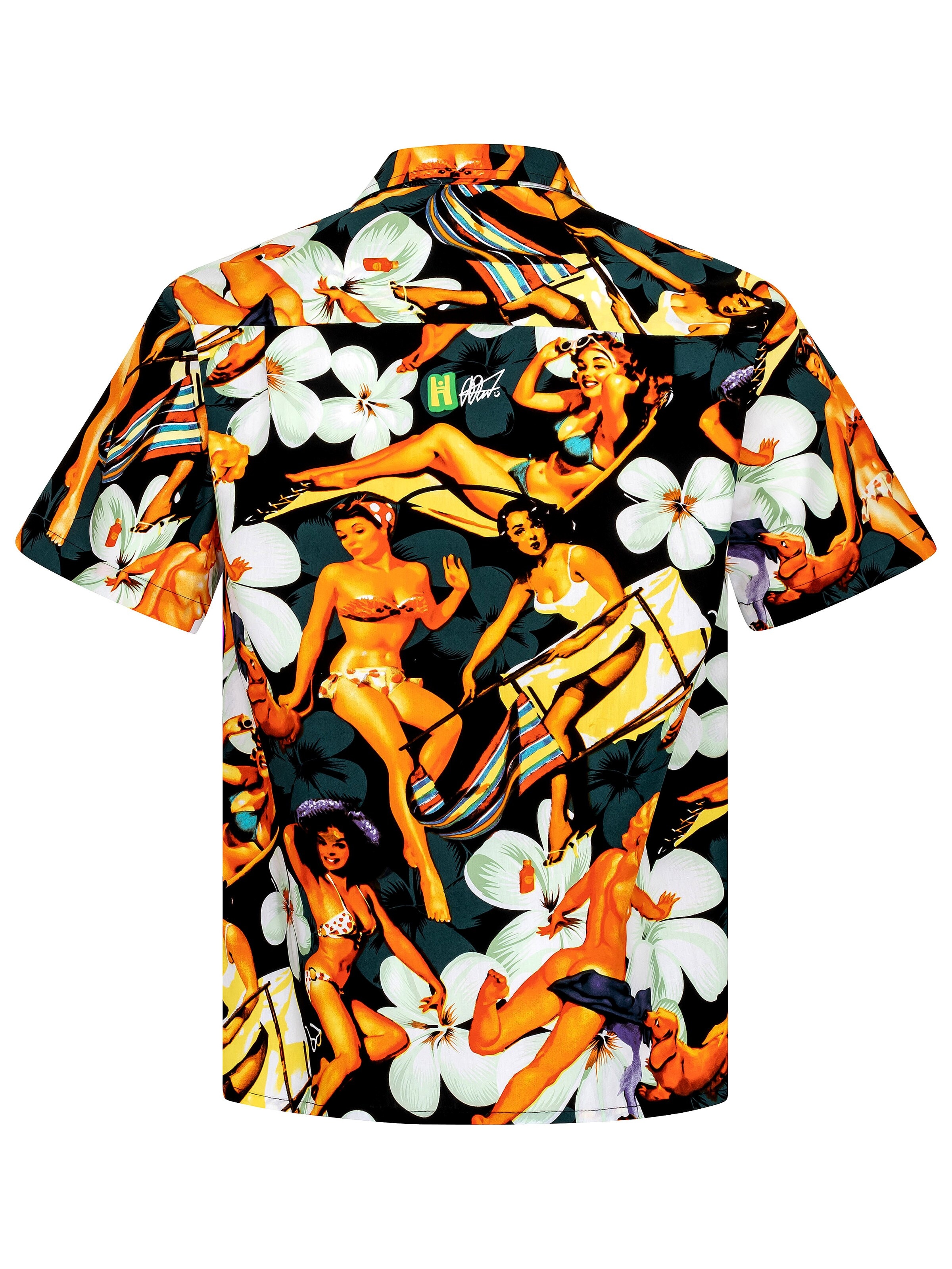 Hawaiihemdshop.de Regular fit Button Up Shirt 'Hawaiihemd "Flower Girls (black)"' in Black