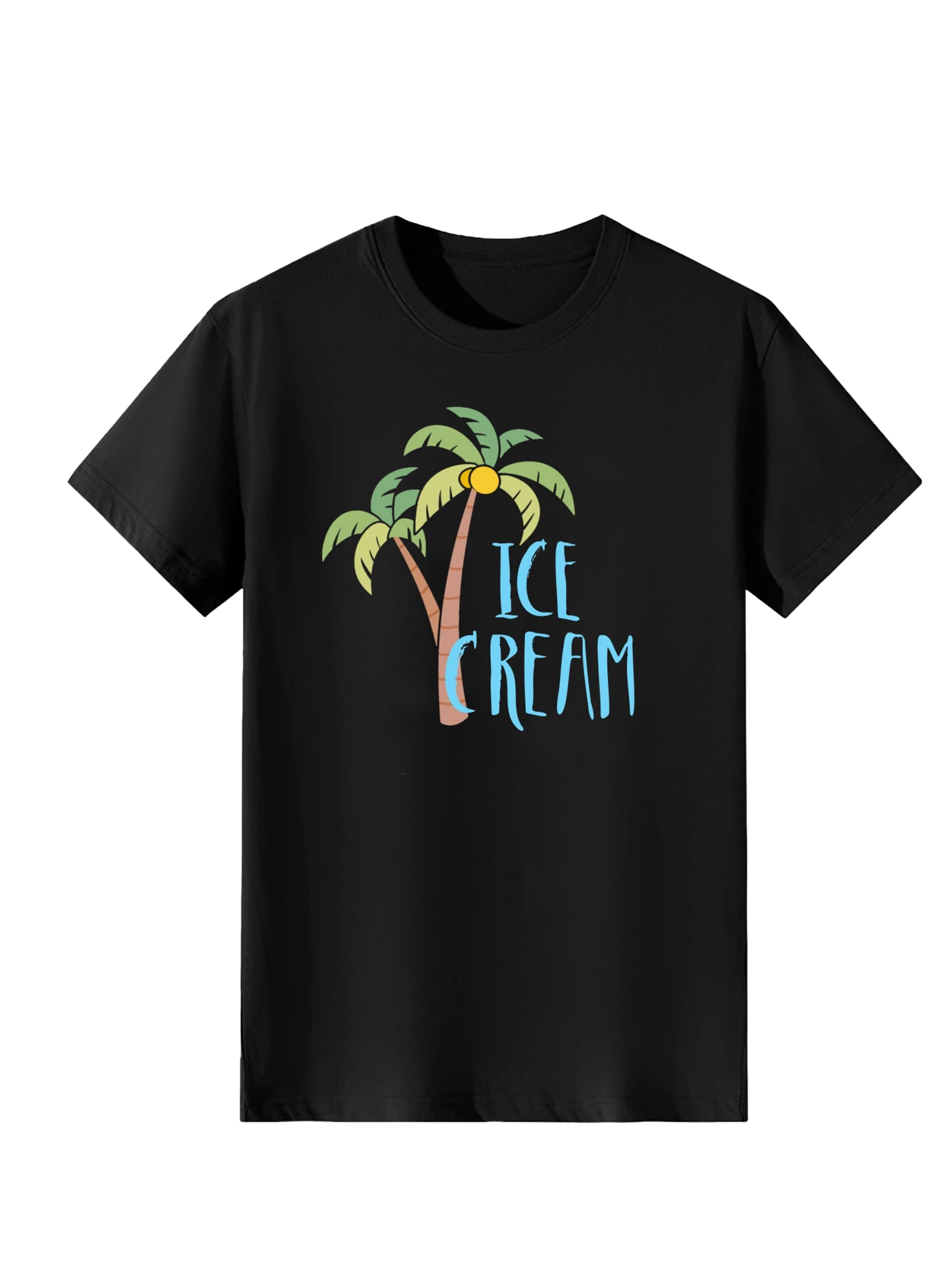 T-shirt 'Women Macaron Palm Tree ICE CREAM Letter Print T-Shirt' LapaPlus en noir