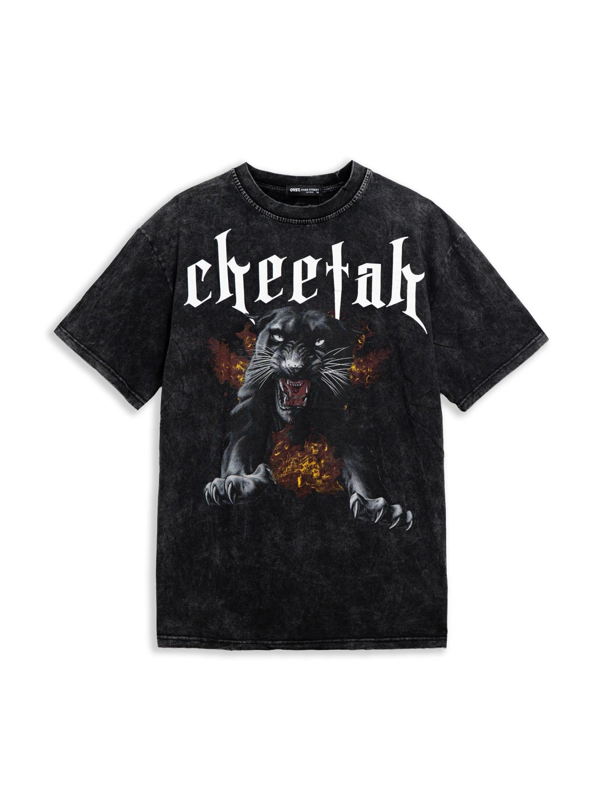 T-Shirt 'Camiseta negra cheetah flames washed tee' OVER STREET en noir : devant