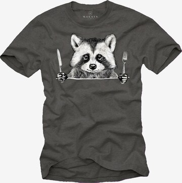 MAKAYA Shirt 'Waschbär Gabel' in Grey: front
