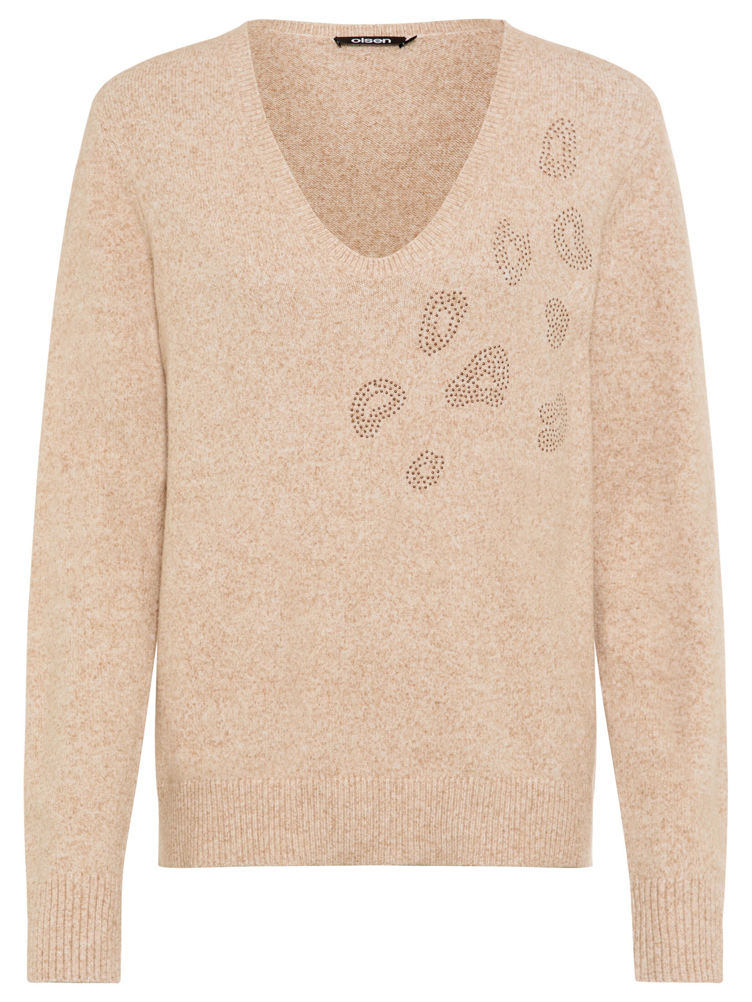 Olsen Pullover, mit funkelnden Zierelementen in Leo-Optik in Beige: Vorderseite