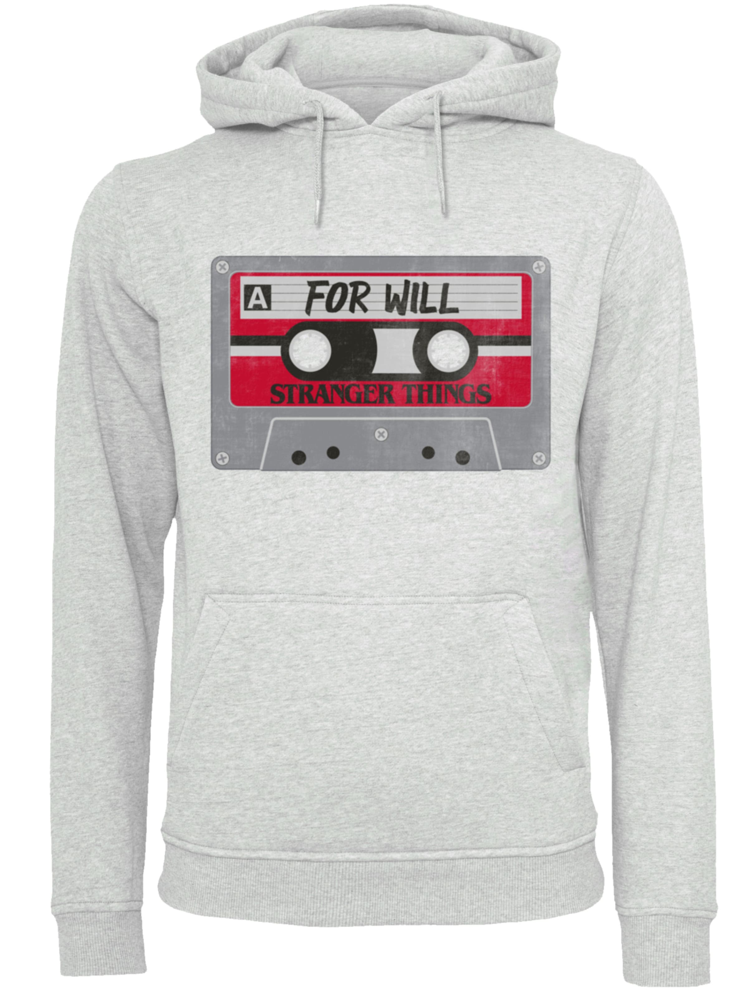 F4NT4STIC Sweatshirt 'Stranger Things Cassette For Will Netflix TV Series' in Grijs: voorkant