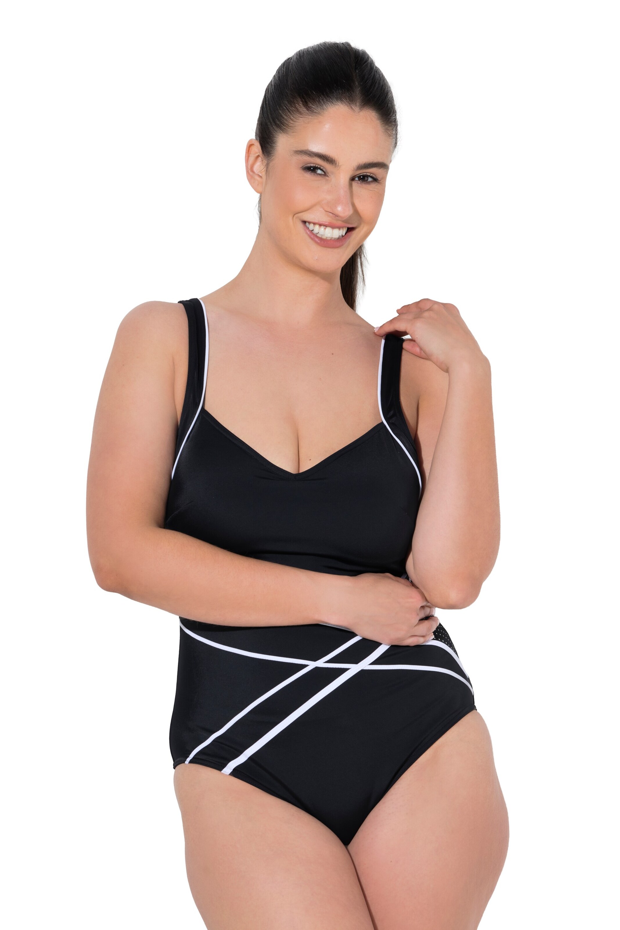 Ulla Popken Classic Swimsuit in Black: front