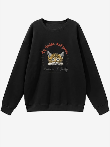 GORHEY Sweatshirt 'Women's Crew Neck Sweatshirt with Cat Print & Fleece Lining for Autumn/Winter' in Zwart: voorkant