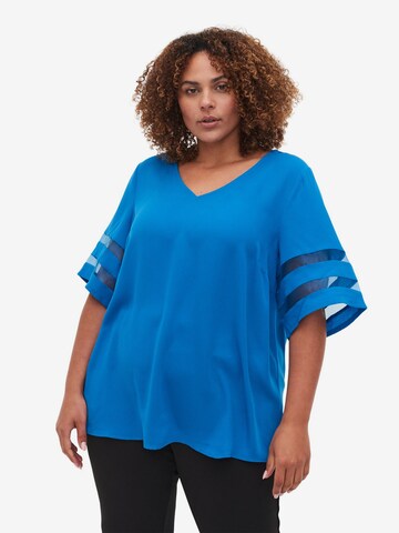 Zizzi Blouse 'EMANY' in Blauw: voorkant