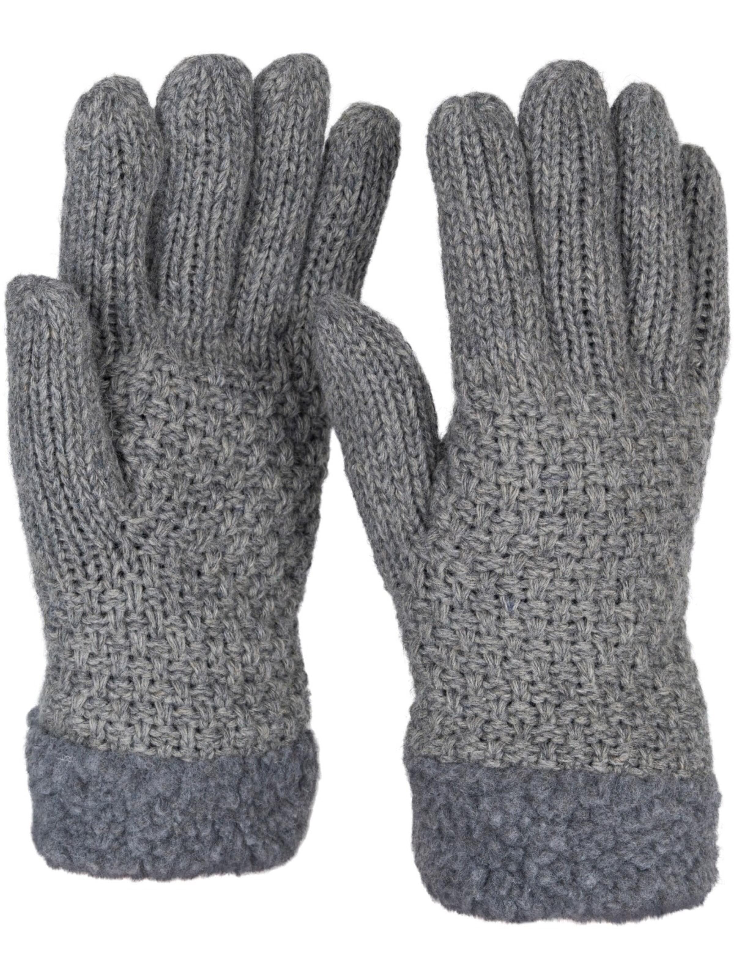 styleBREAKER Fingerhandschuhe 'Strickhandschuhe mit Perlmuster und Fleece'‌‌‌‌‌ in Grau: Vorderseite