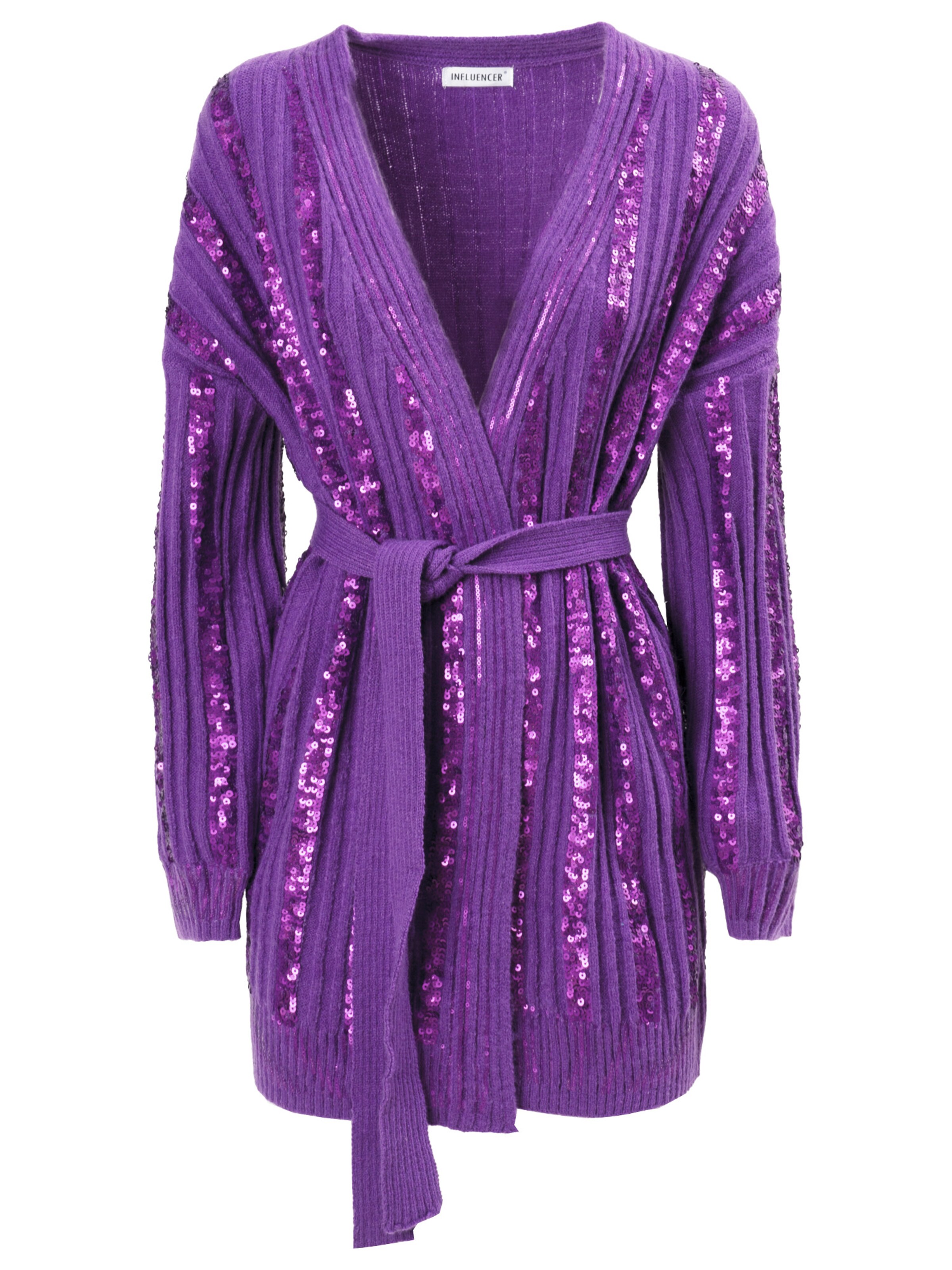 Influencer Πλεκτή ζακέτα σε λιλά: μπροστά