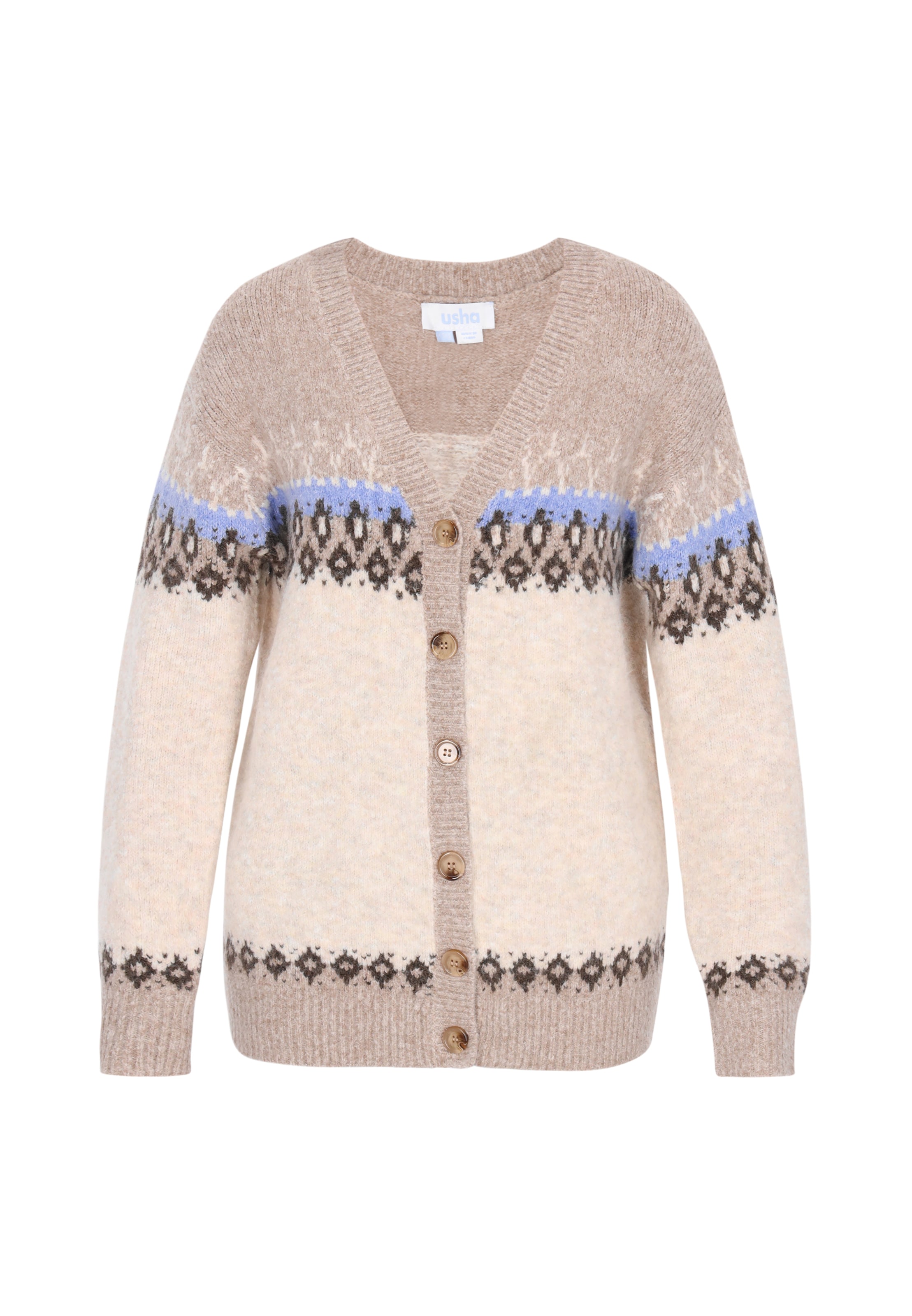 usha BLUE LABEL Cárdigan talla grande en beige / beige oscuro / azul claro / negro, Vista del producto