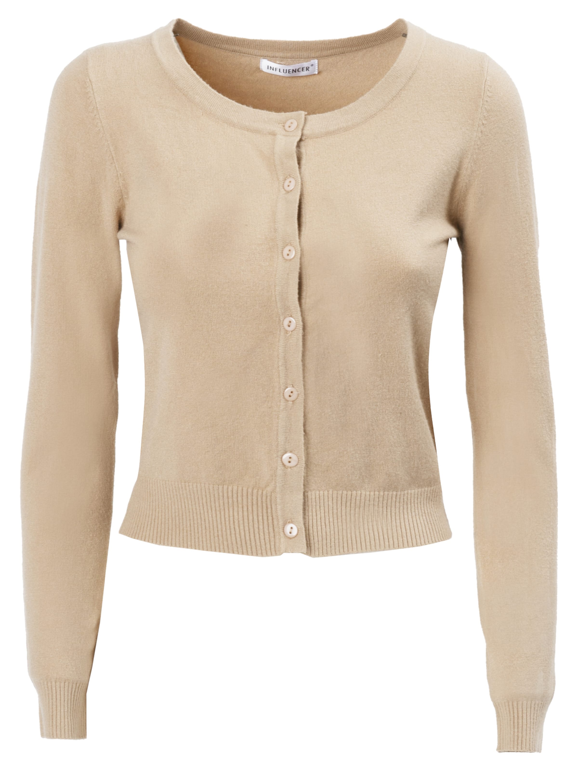 Influencer Strickjacke in Beige: Vorderseite