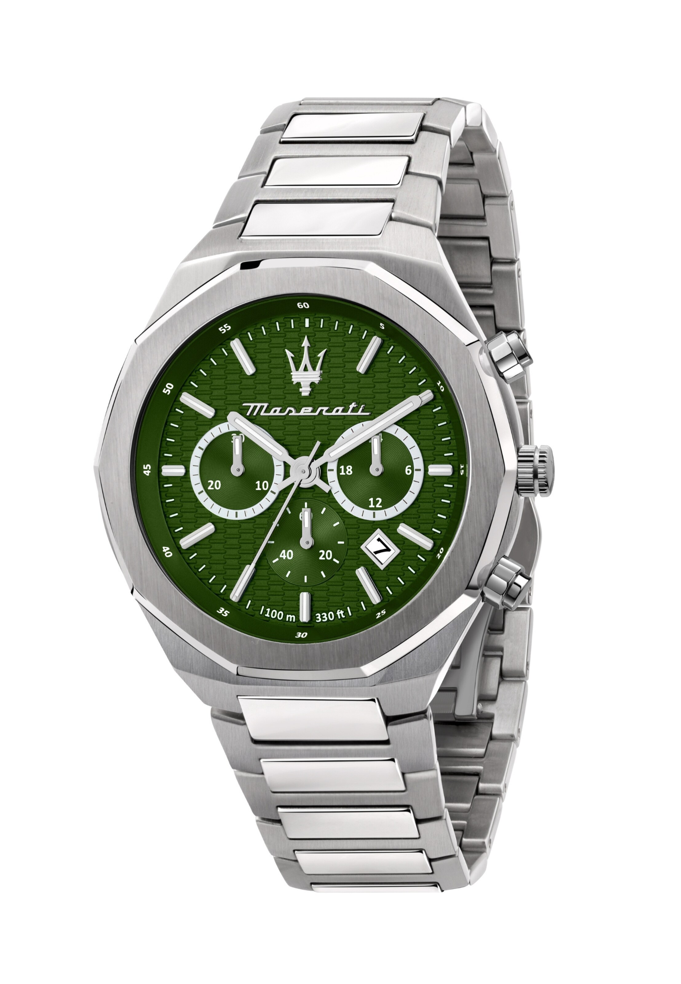 Maserati Analoguhr in Silber: Vorderseite