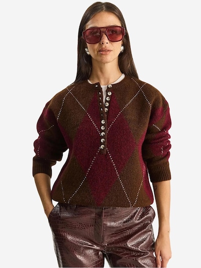 Pullover in XS-XL Bianco Lucci di colore cioccolato / rosso rubino / bianco, Visualizzazione prodotti