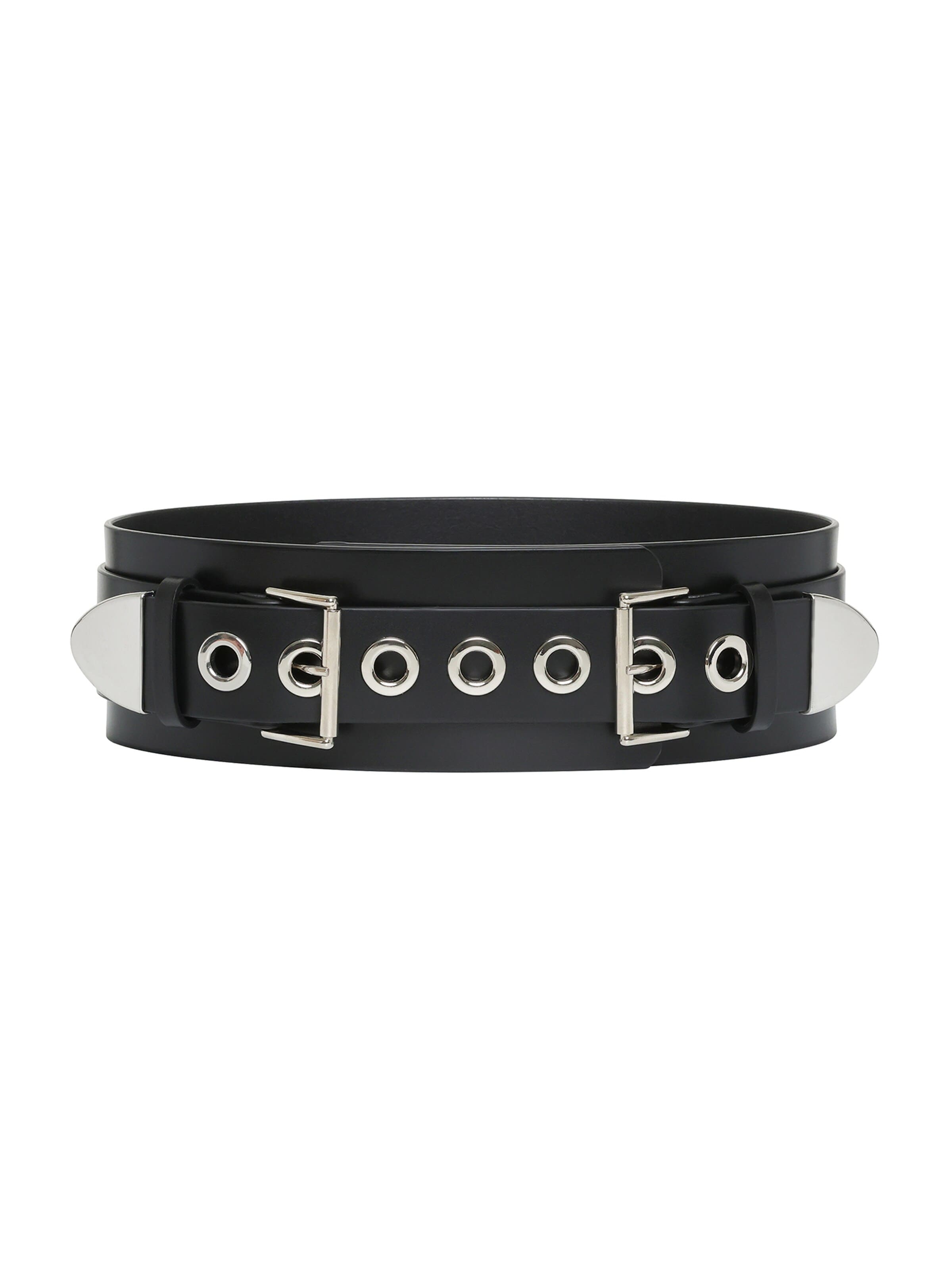 Haute Cuir Belt 'Eyeleted Wide Belt' in Black: front