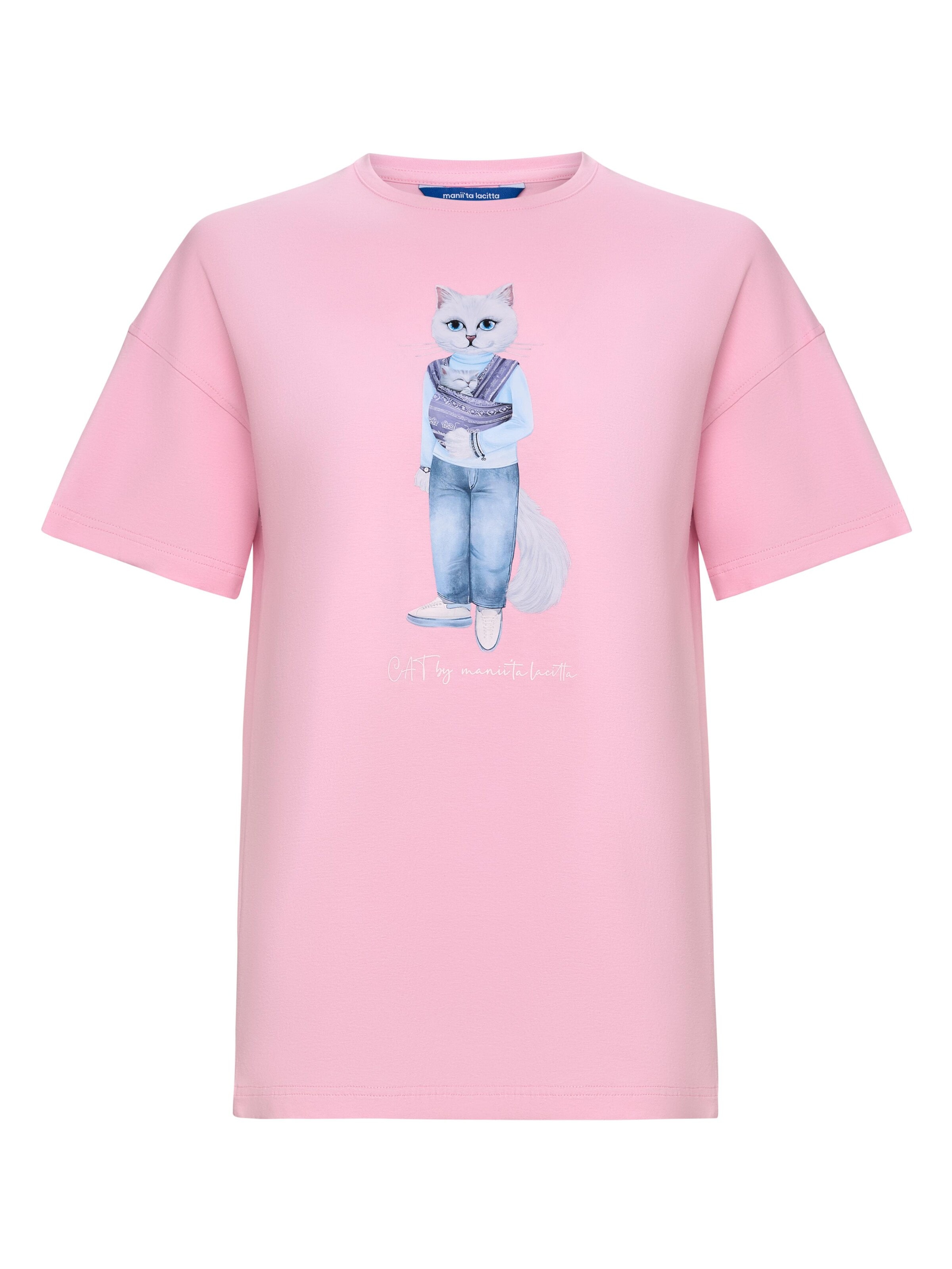 Cat e Lolette T-shirt 'Mother Cat with Kitty' i rosa: framsida