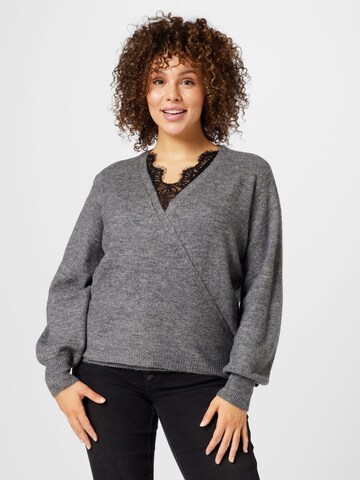 PIECES Curve Sweater 'CELIC' in Grey: front