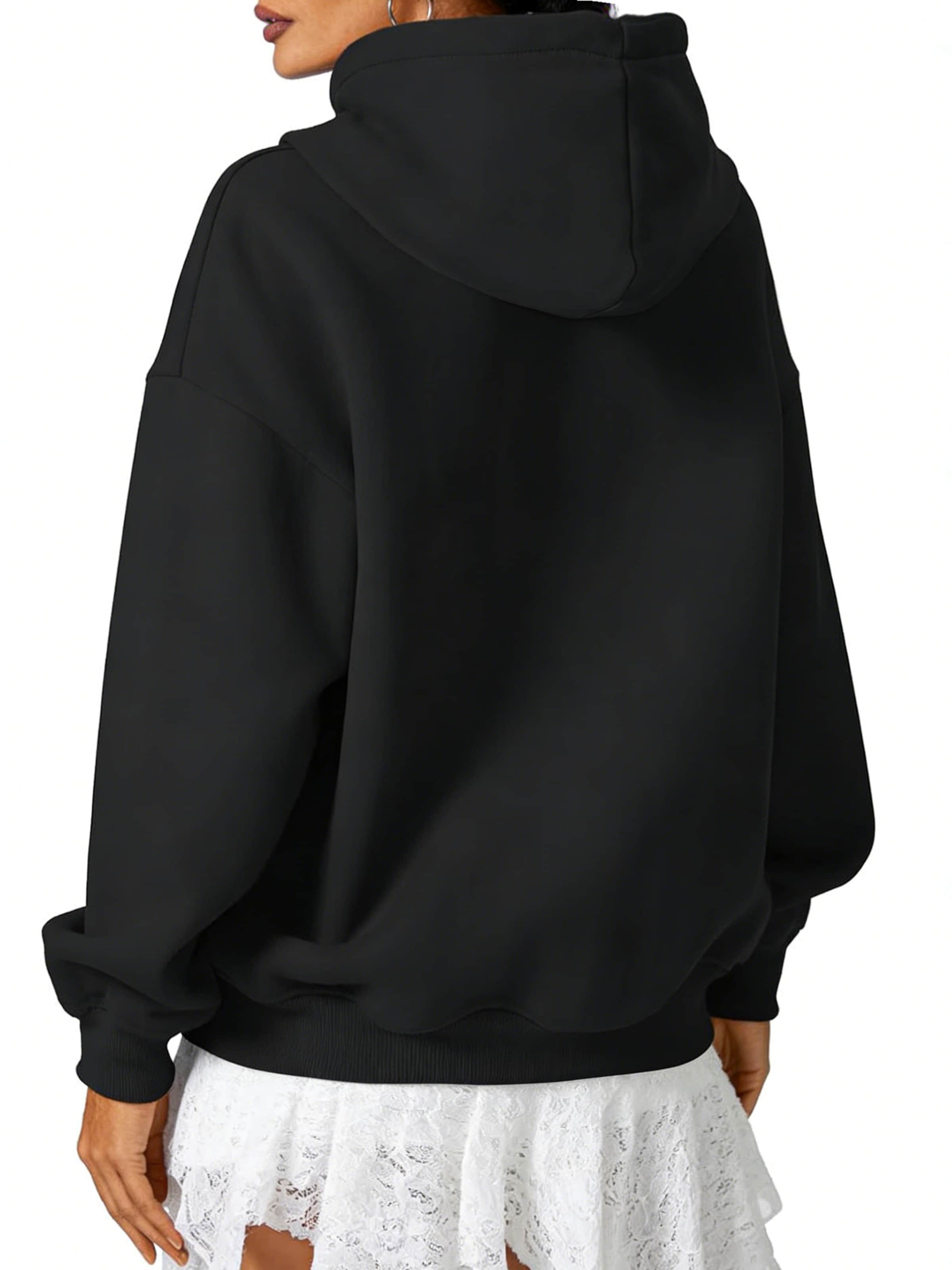 GORHEY - Sudadera 'Women's Casual Fleece Hoodie with New year Print & Large Pockets' en negro