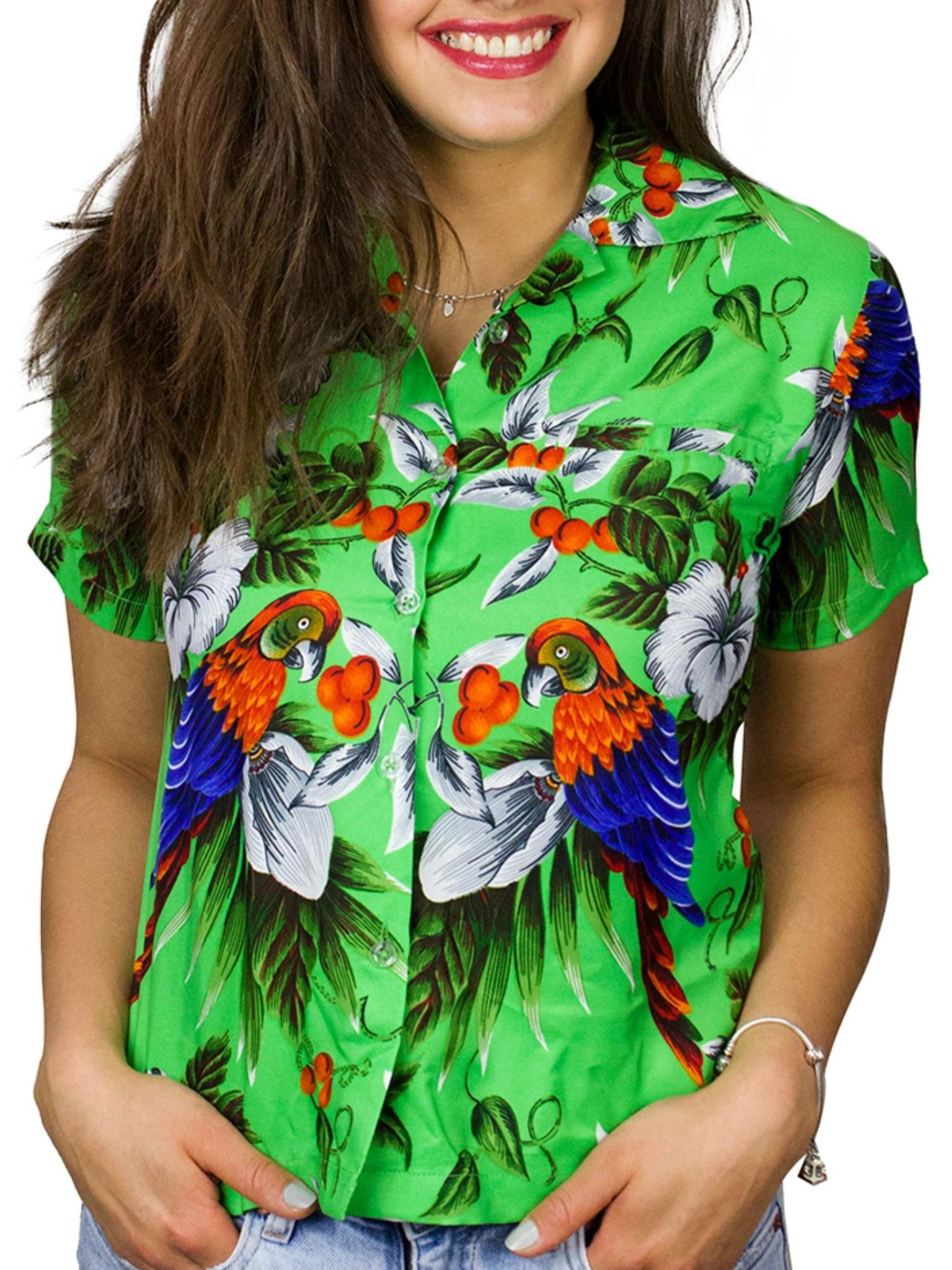 King Kameha Blouse 'Cherryparrot' in Green: front