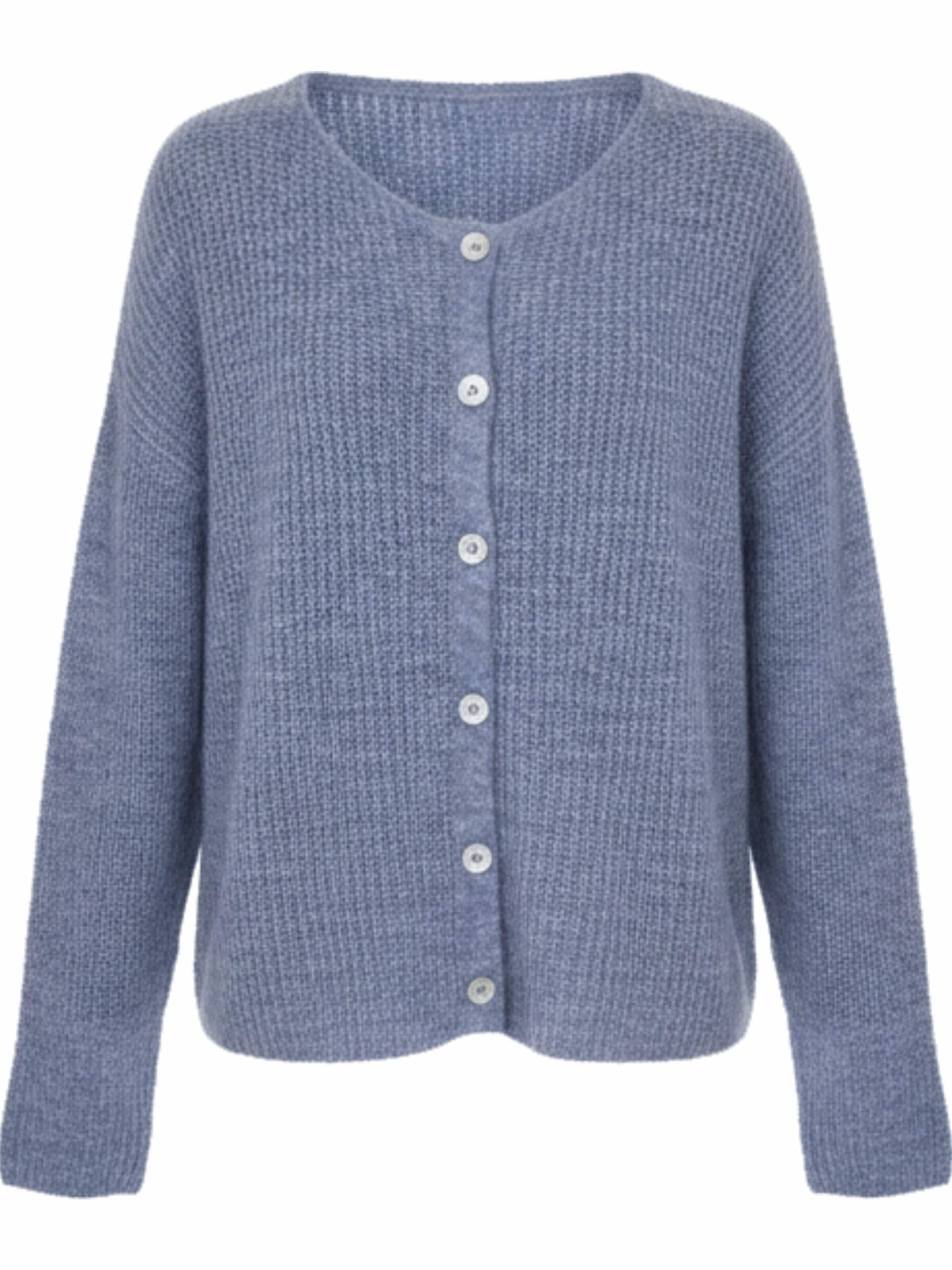 LIKS. Munich Gebreid vest 'Strickjacke leichte Rippenstruktur aus Alpaka-Woll-Mischung - BiancaC' in Blauw: voorkant