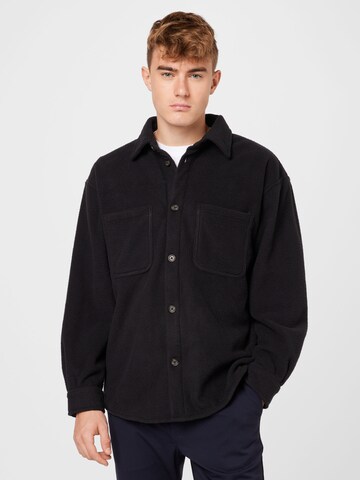 WEEKDAY Comfort fit Button Up Shirt in Black: front