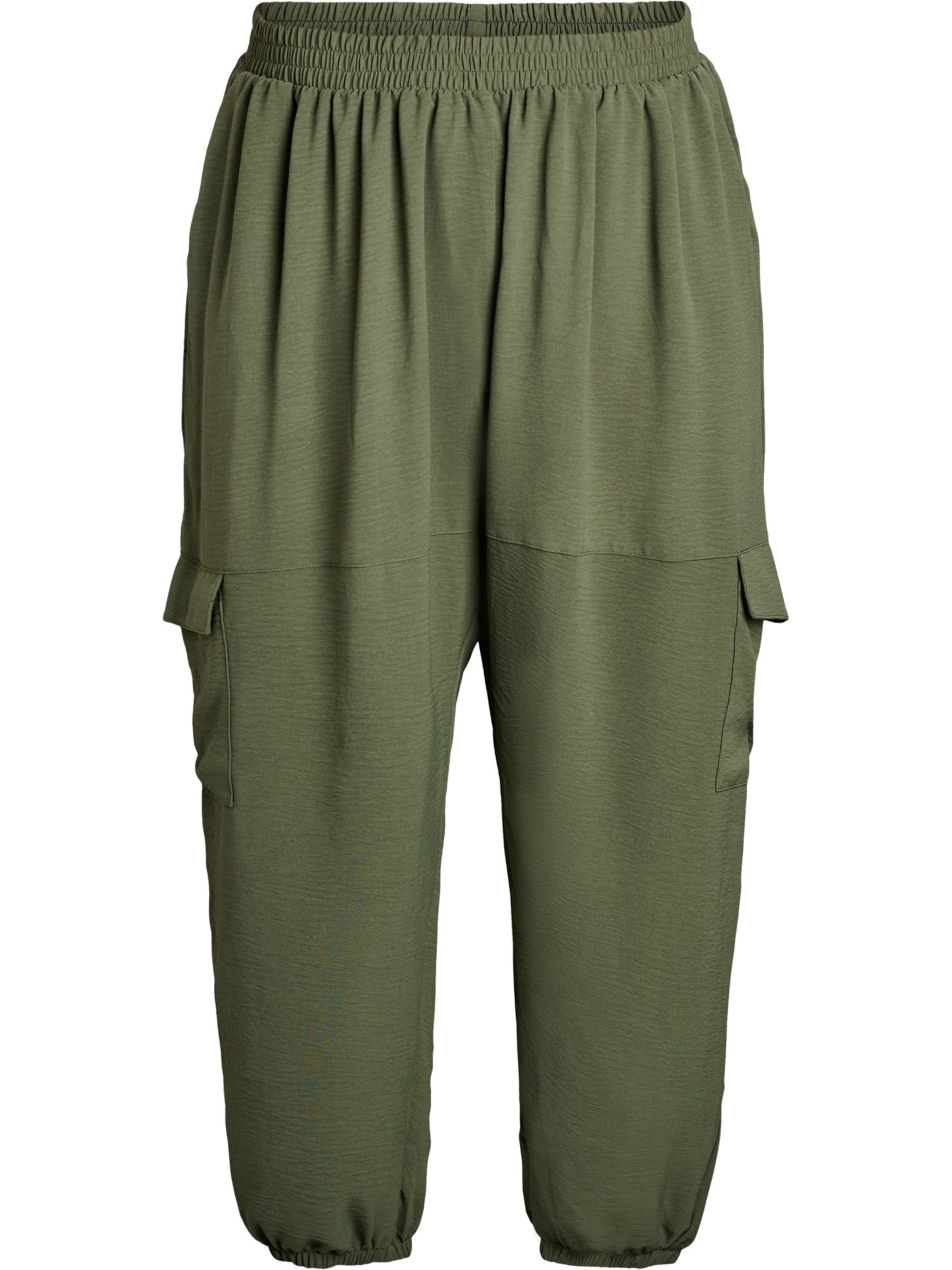 Zizzi Alt kitsenev Klapptaskutega püksid 'Efikka', värv roheline: eest vaates