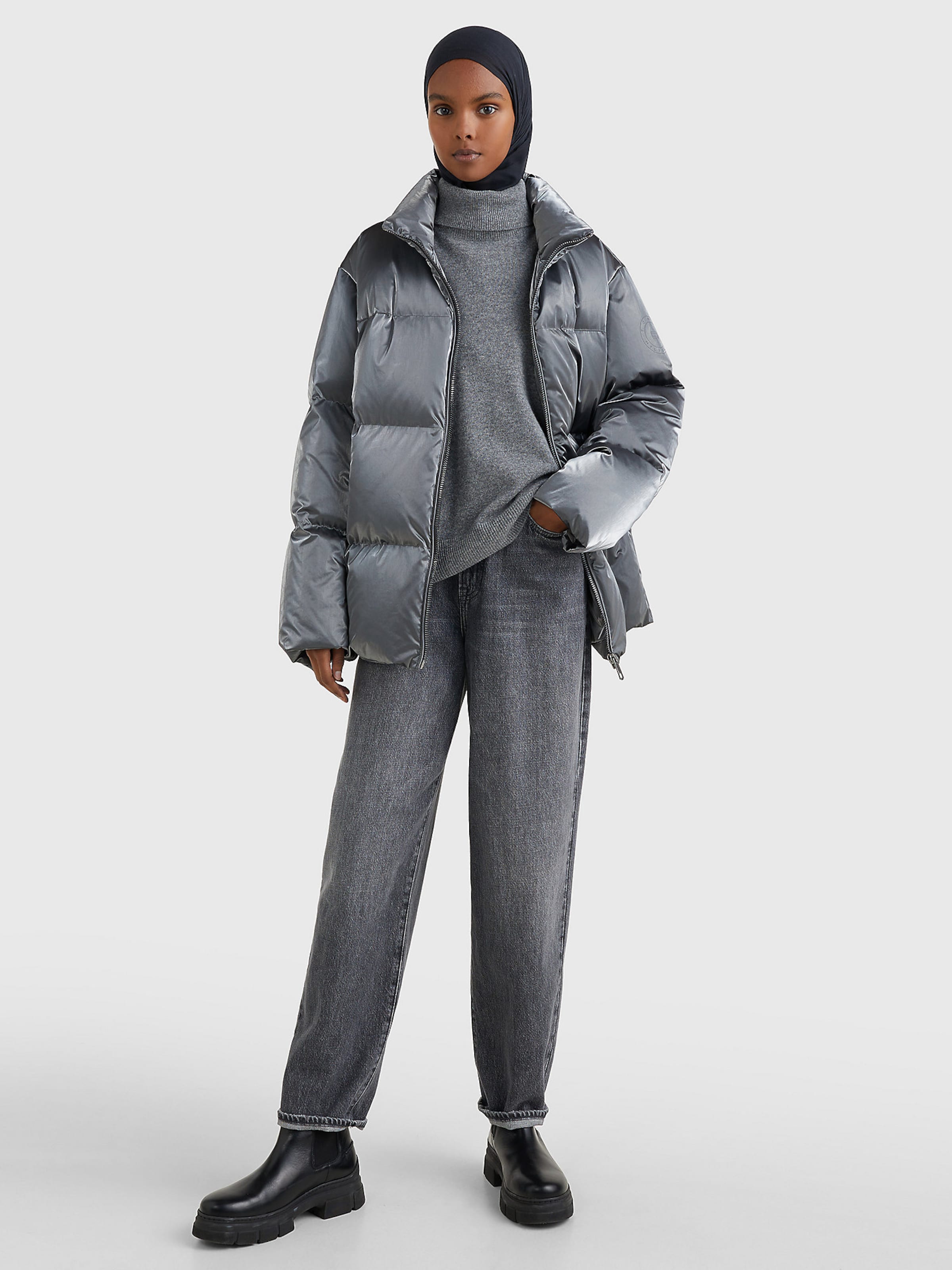 Silver tommy hilfiger jacket sales