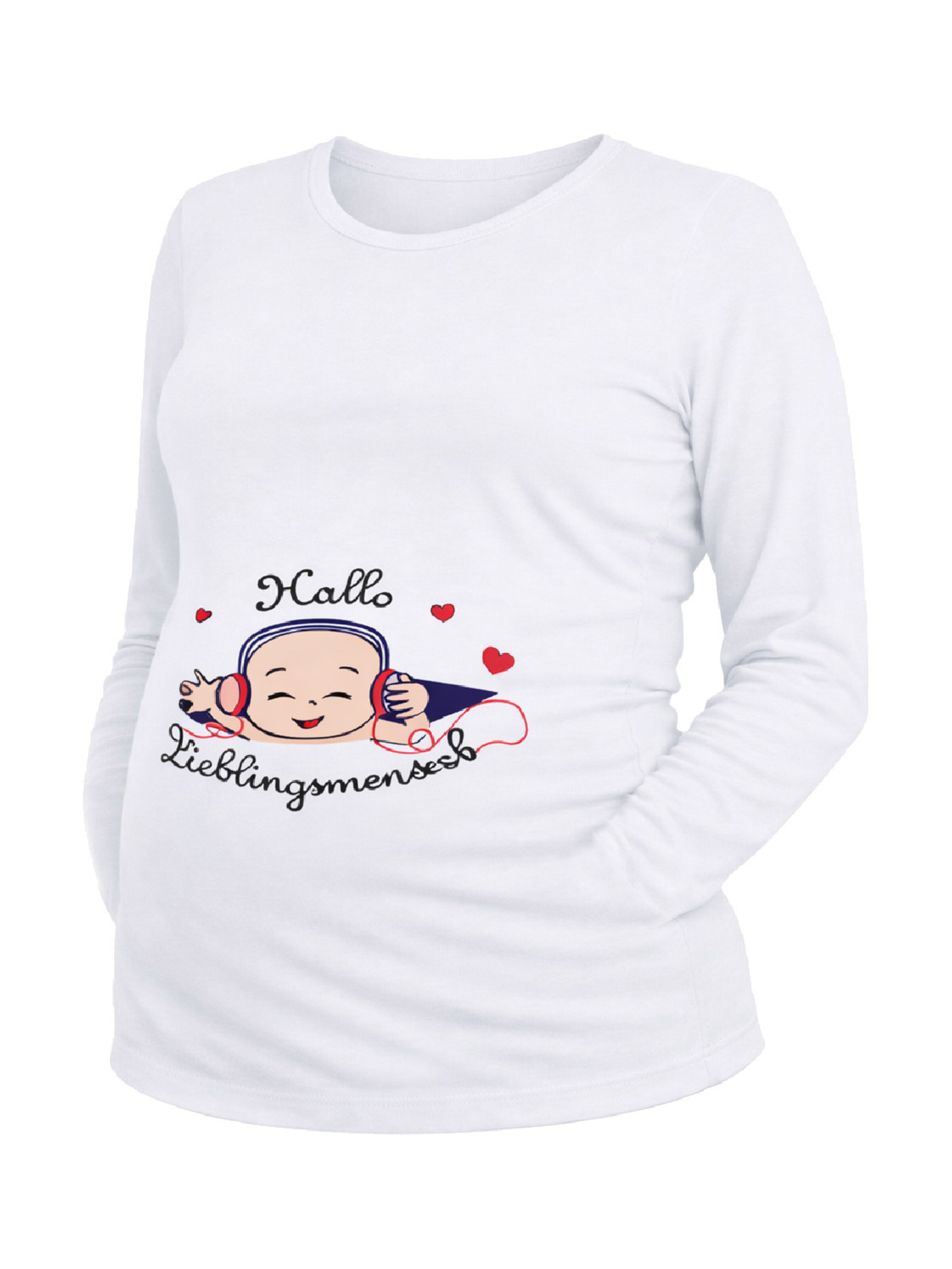 M.M.C. Shirt 'Hallo Lieblingsmensch Umstandslangarmshirt' in White: front
