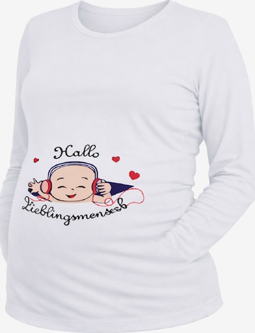 M.M.C. Shirt 'Hallo Lieblingsmensch Umstandslangarmshirt' in White: front