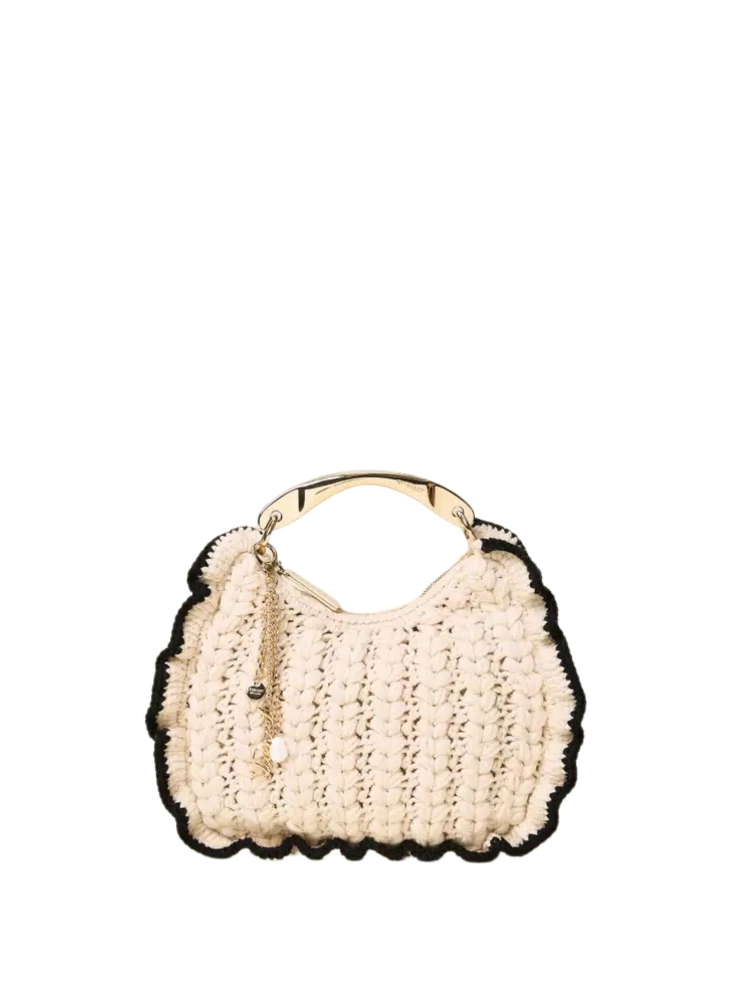 Borsa a mano 'Two-tone Crochet Knit Croissant Bag' di Twinset in bianco: frontale