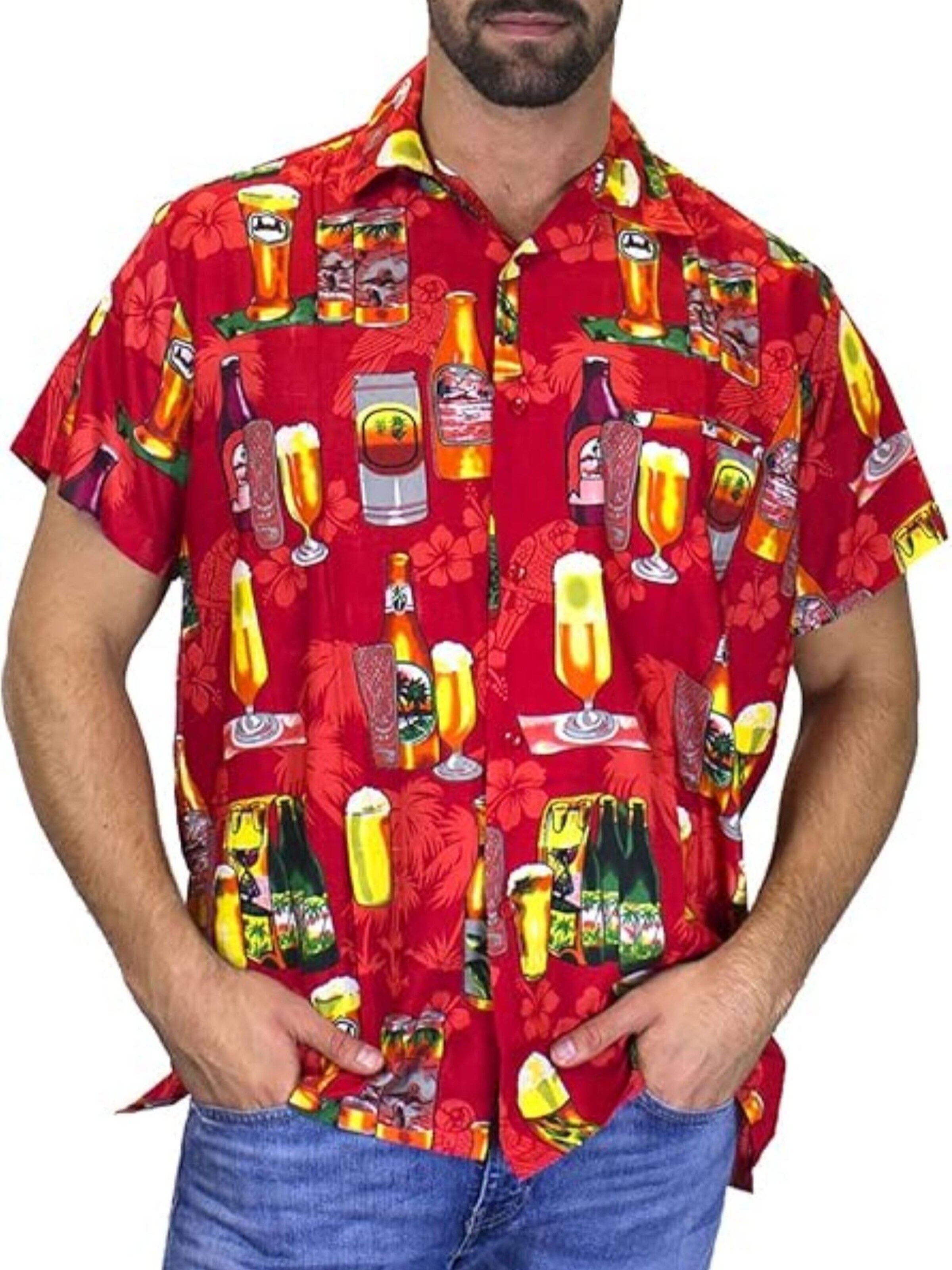 King Kameha Shirt 'Beerbottle' in Rood: voorkant