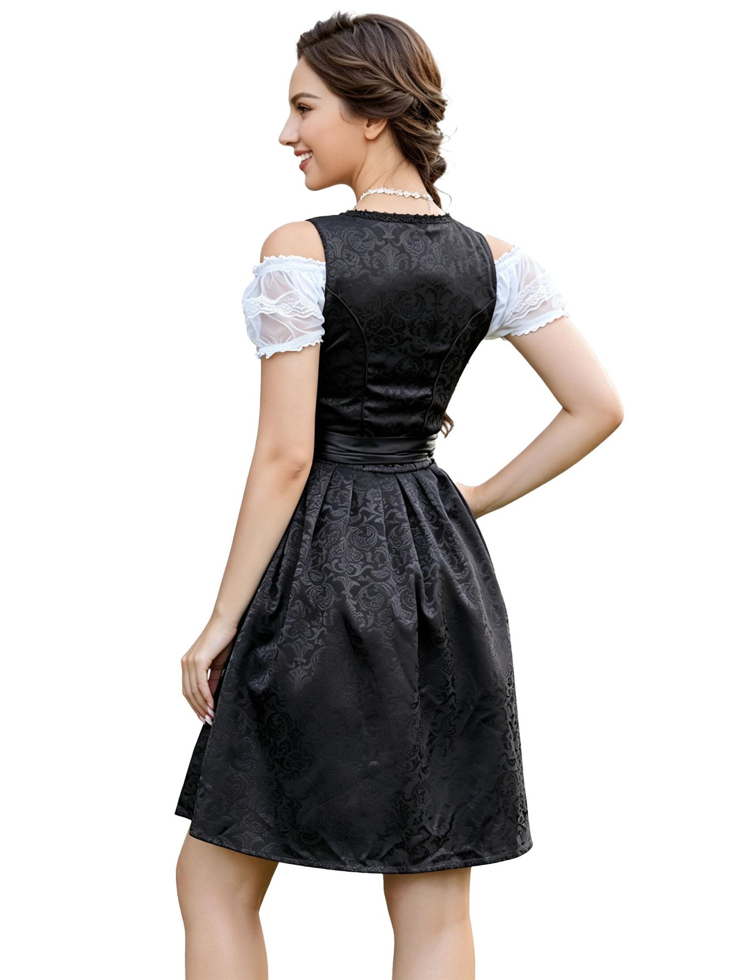 KoJooin Dirndl 'Damen 3-Teiliges Dirndl-Stil Set Mit Jacquardschürze Und Mesh-Bluse' w kolorze czarny