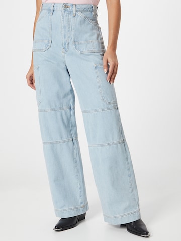 FRAME Wide leg Cargojeans i blå: framsida