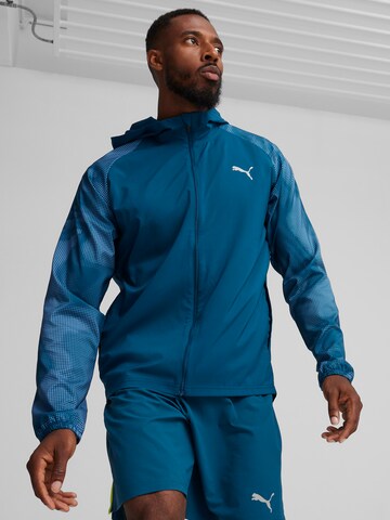 PUMA Athletic Jacket 'RUN FAVORITE AOP' in Blue: front