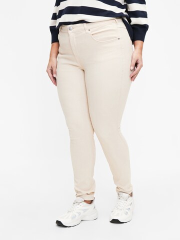 Zizzi Slimfit Jeans 'JABBY' i beige: framsida