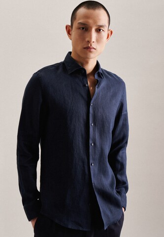 SEIDENSTICKER Slim fit Overhemd 'SMART LINEN' in Blauw: voorkant