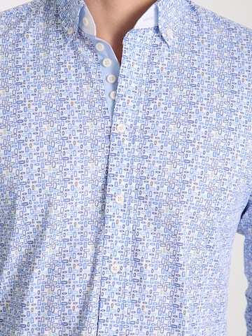 7Camicie - Ajuste estrecho Camisa de negocios 'Donatello Iconic Poplin Stretch Man Shirt White Blue' en blanco