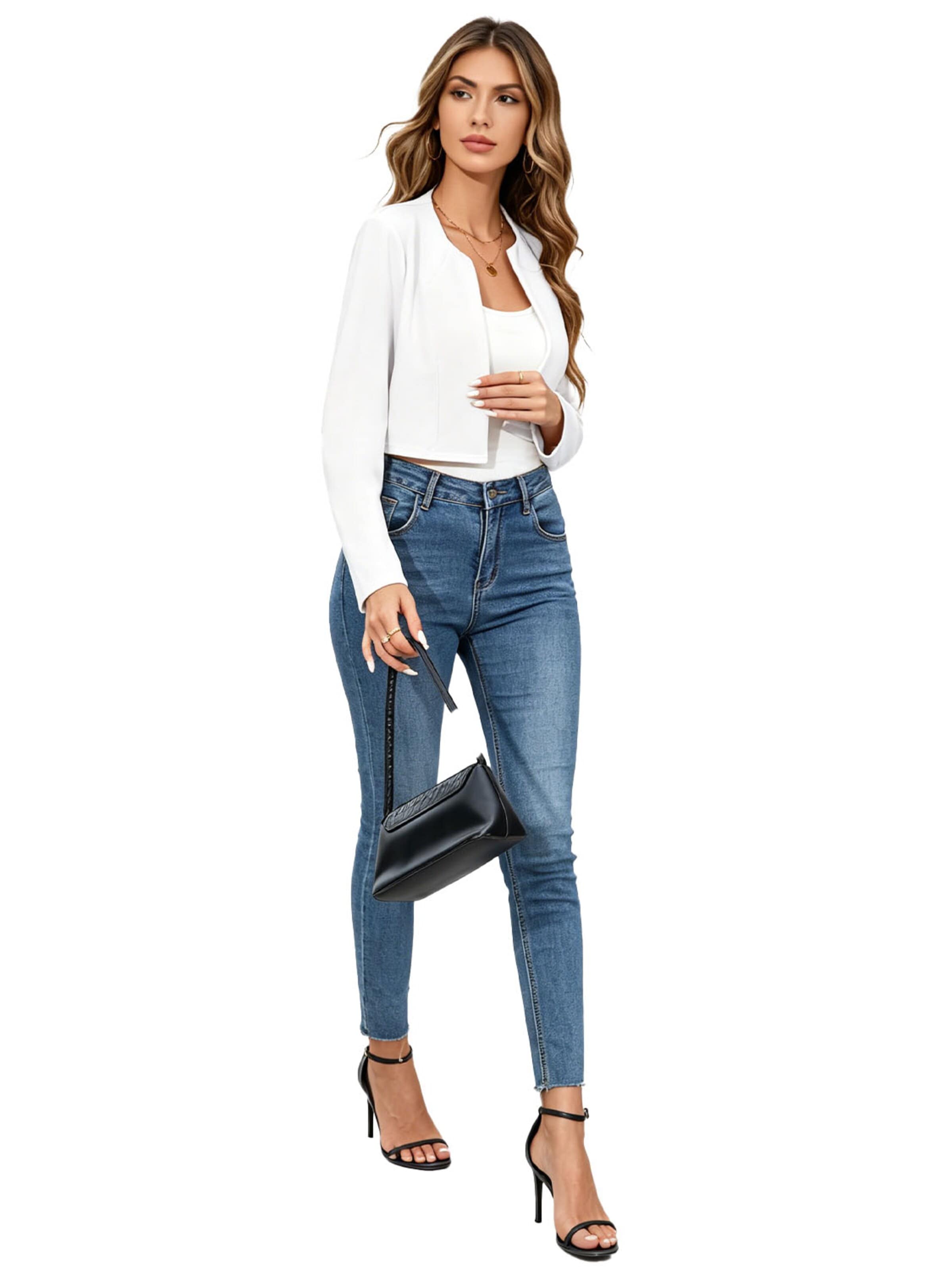 KoJooin Marynarka 'Damen Leichter Kurzblazer Mit Langarm Business Casual Jacke' w kolorze biały