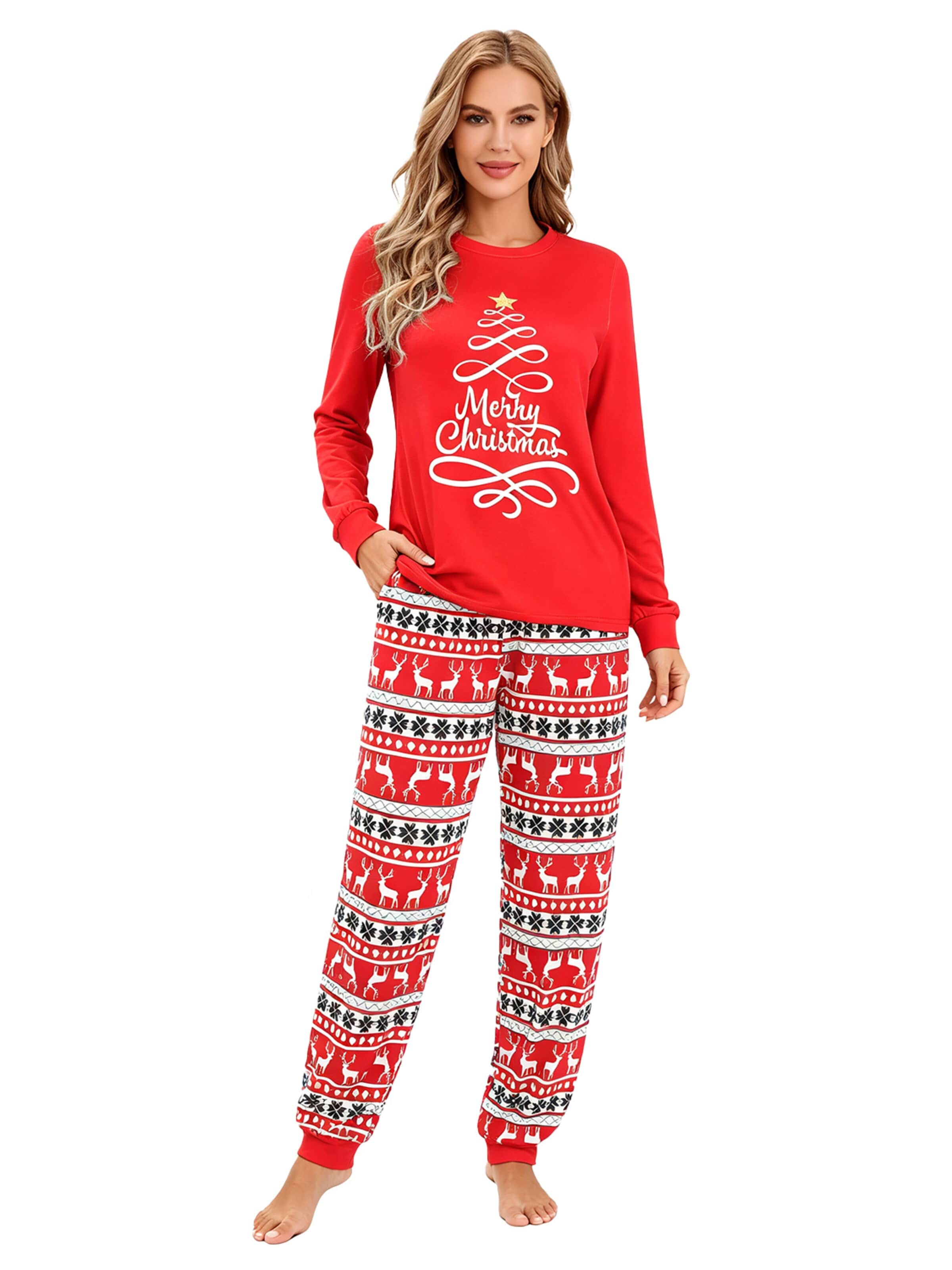 KoJooin Piżama 'Damen Weihnachts-Pyjama-Set Langarm Schlafanzug aus weichem Material mit Jogginghose Komfortable' w kolorze czerwony: przód