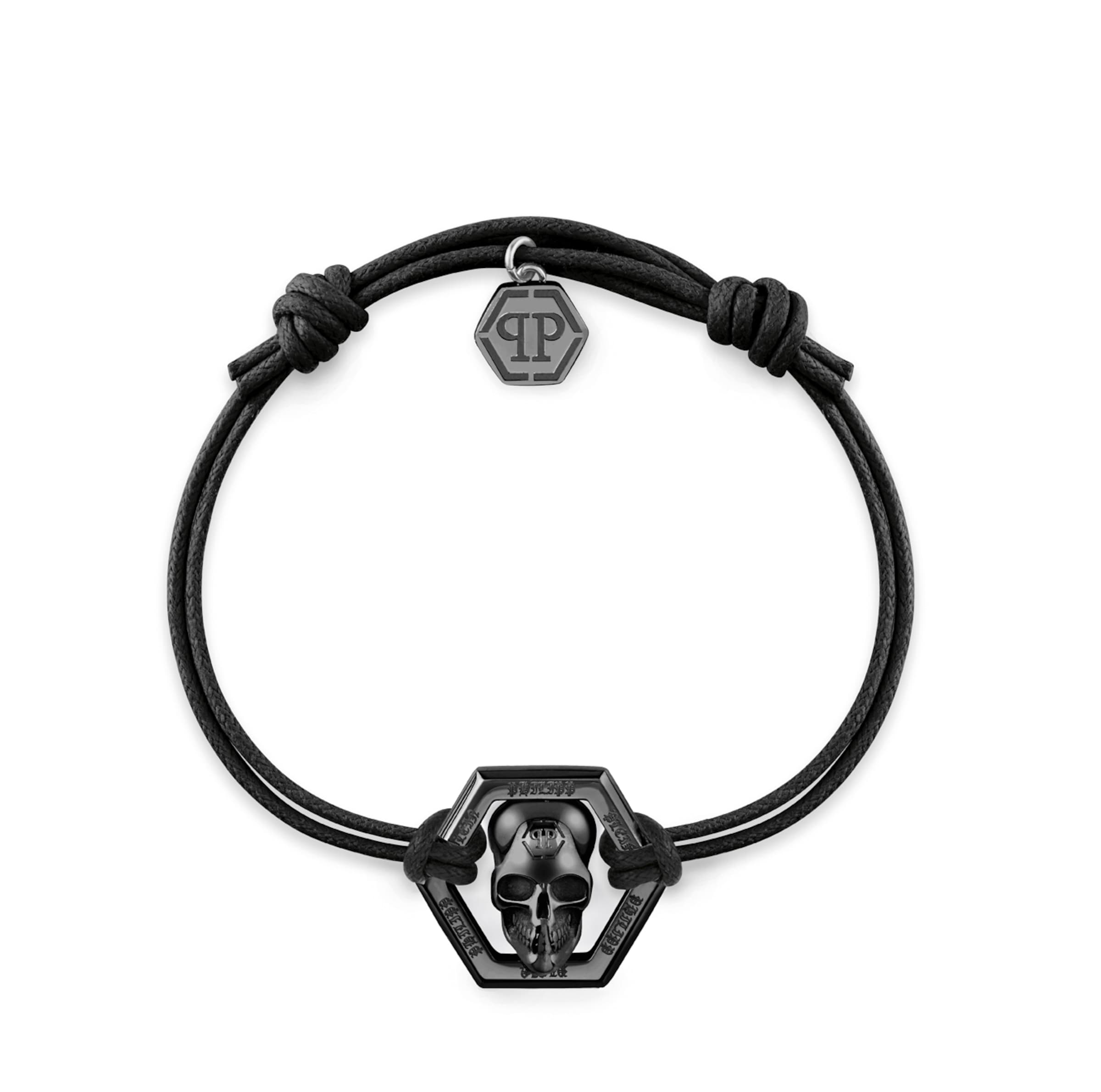 Philipp Plein Jewellery Armband 'Friendship Hexagon Skull' in Schwarz: Vorderseite