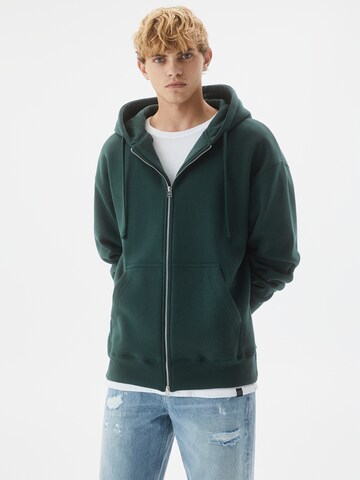 Pull&Bear Zip-Up Hoodie in Green: front