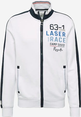 CAMP DAVID Zip-Up Hoodie 'Laser Sailing' in White: front