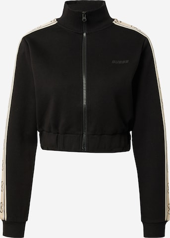 GUESS Athletic Zip-Up Hoodie 'NEW BRITNEY' in Black: front