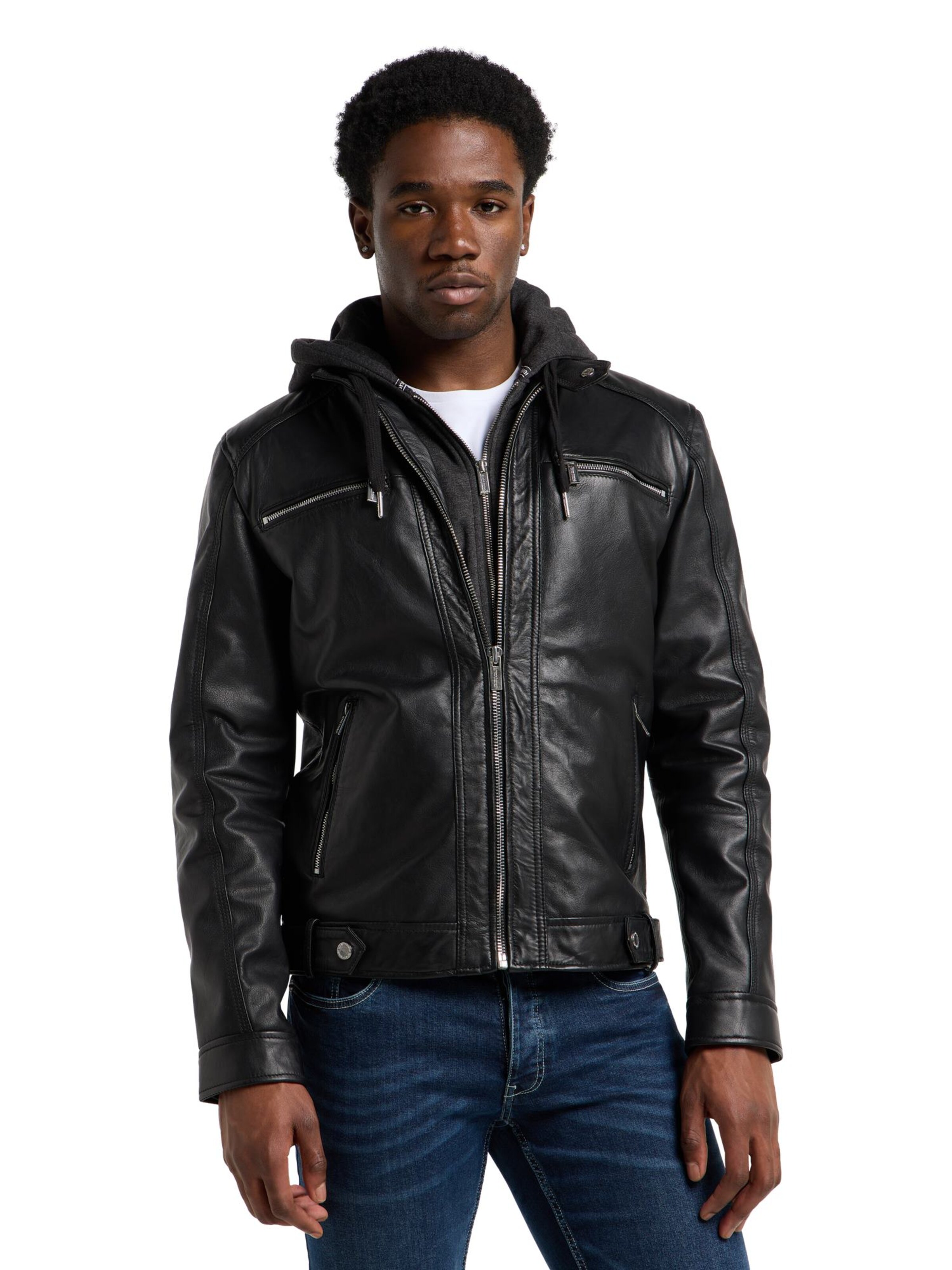 Bruno Banani Lederjacke 'Drake' in Schwarz: Vorderseite