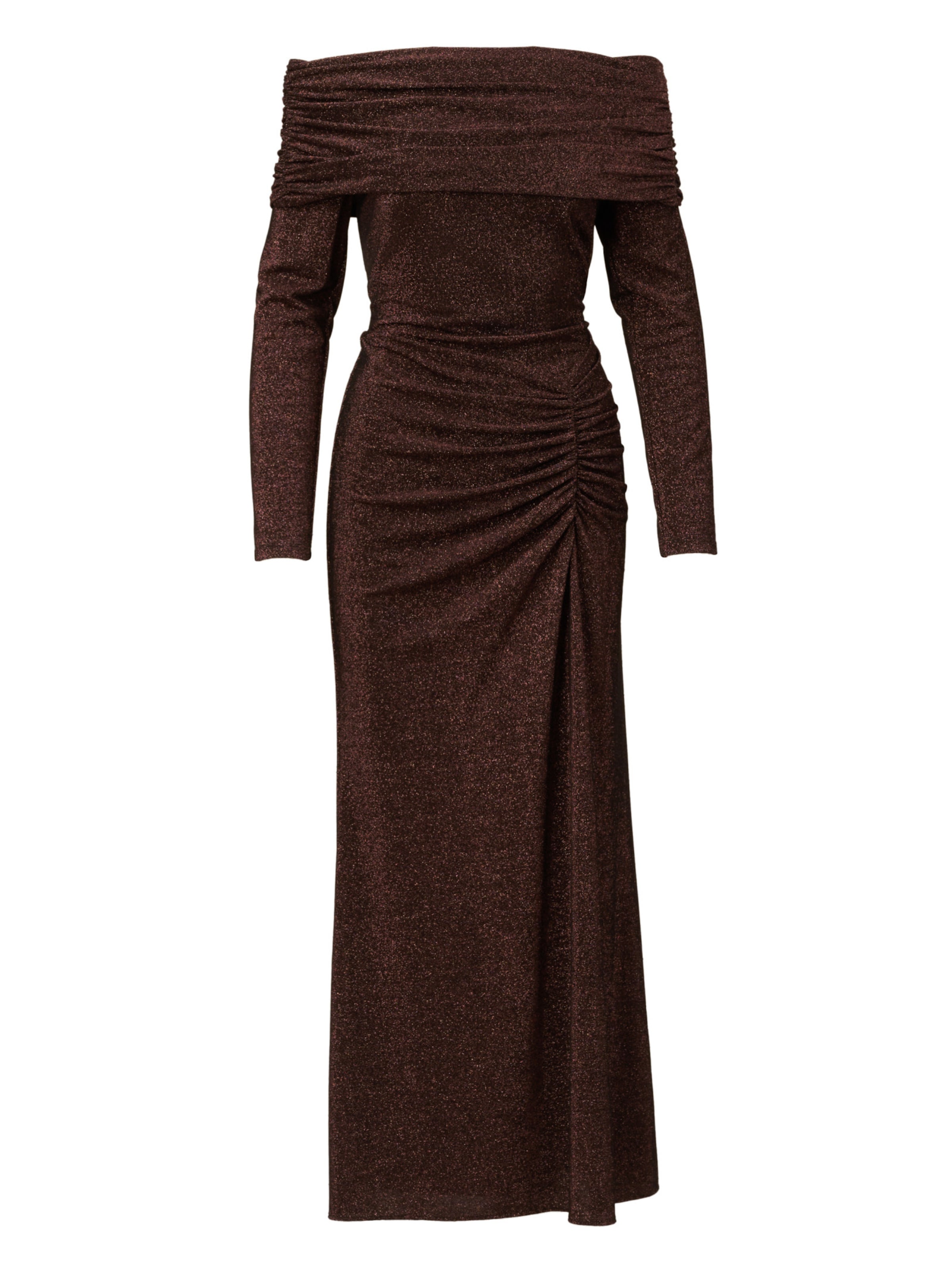 Adrianna Papell Knit dress '	Metallic Knit Long Dress' in Brown: front