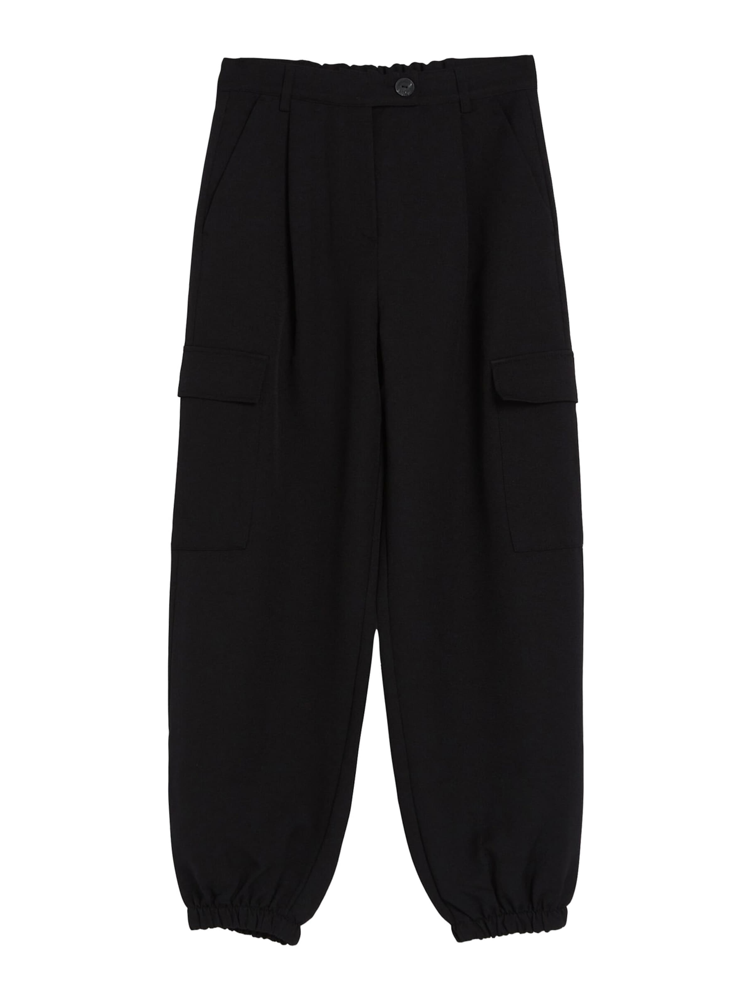 Bershka Tapered Cargo nadrágok - fekete: elől