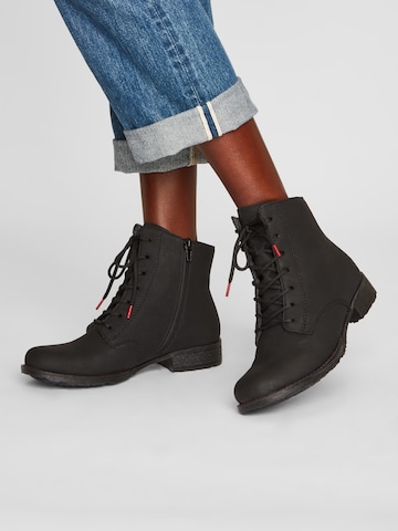 Rieker Lace-Up Ankle Boots in Black: front