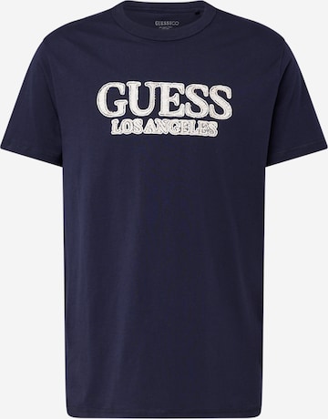 GUESS Tričko 'LOS ANGELES' – modrá: přední strana